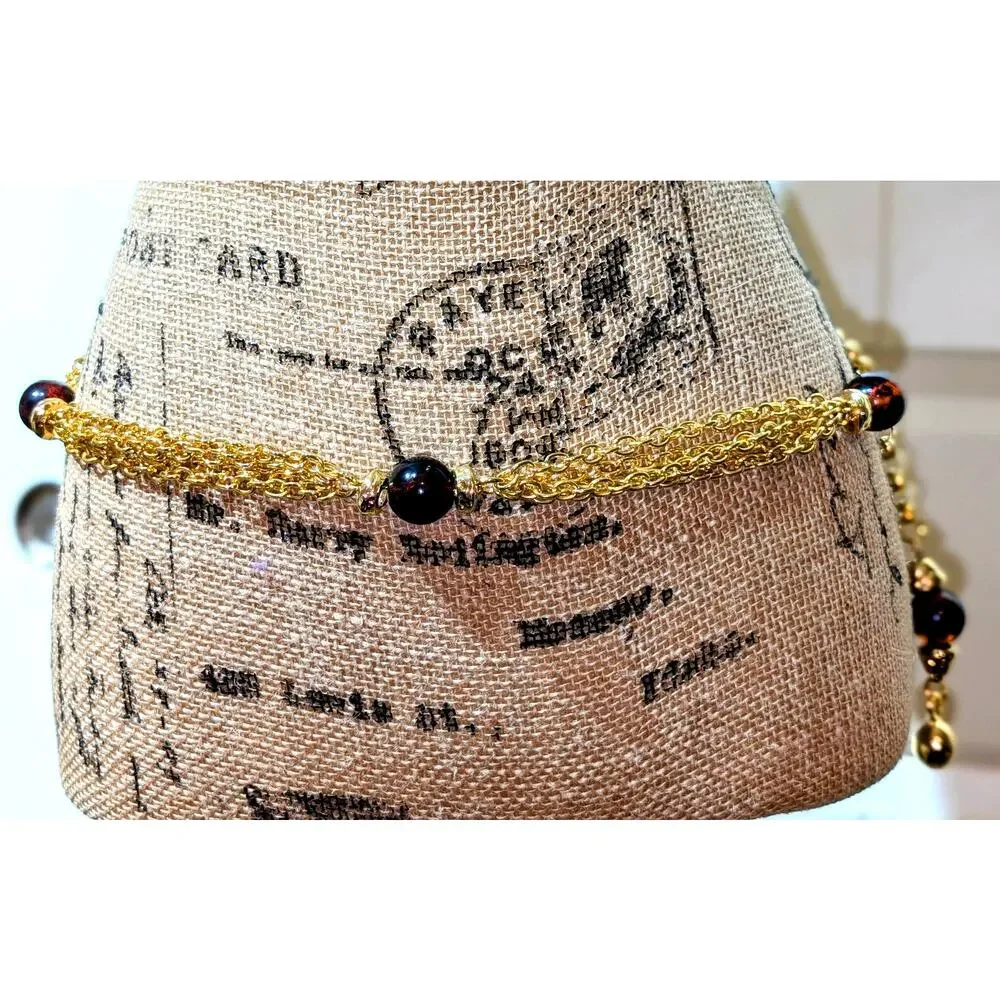 Multi-Strand Goldtone Chain Link Rootbeer Acrylic Ball Bead Chain Belt 30